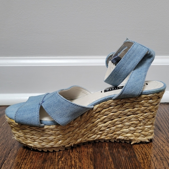 Alice & Olivia Roberta Denim Espadrilles Platform Wedges Ankle Strap Open Toe - Picture 5 of 7